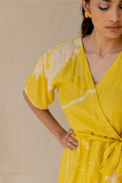 Hibiscus wrap around dress - yellow