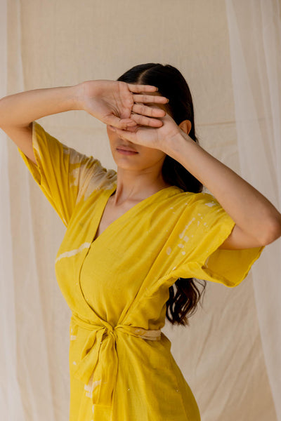 Hibiscus wrap around dress - yellow