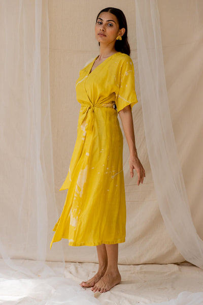 Hibiscus wrap around dress - yellow