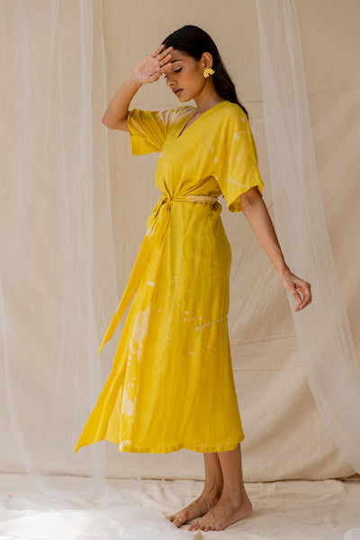 Hibiscus wrap around dress - yellow
