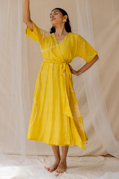 Hibiscus wrap around dress - yellow