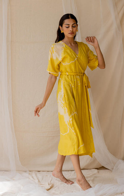 Hibiscus wrap around dress - yellow