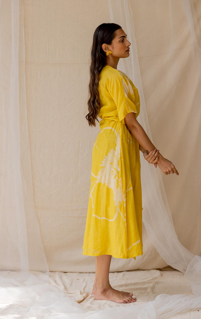 Hibiscus wrap around dress - yellow