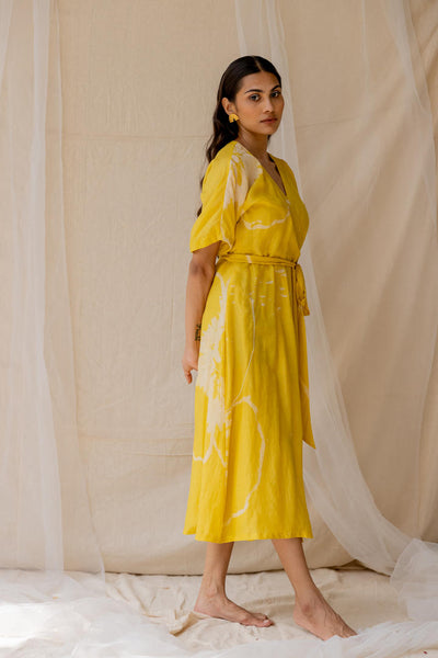 Hibiscus wrap around dress - yellow