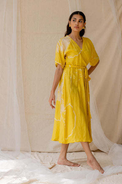 Hibiscus wrap around dress - yellow