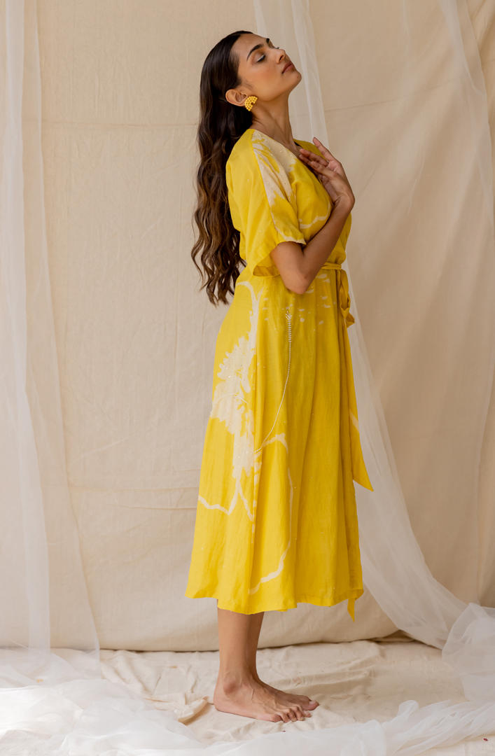 Hibiscus wrap around dress - yellow