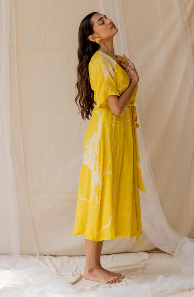 Hibiscus wrap around dress - yellow
