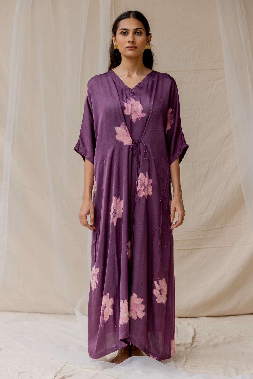 Dramatic poppy tie dress - violet