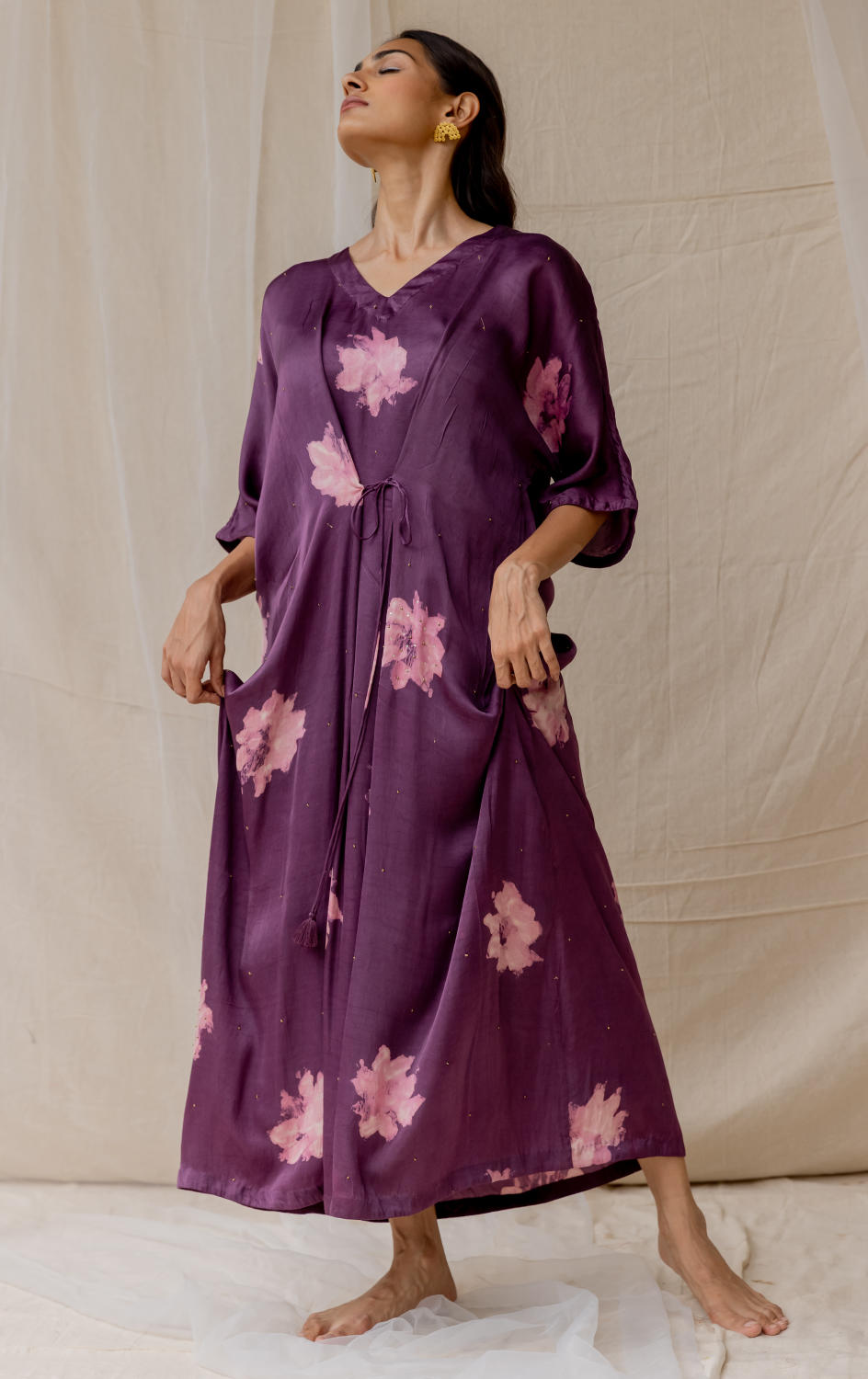 Dramatic poppy tie dress - violet