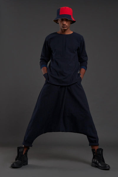 Raasta Navy Blue T-shirt & Drop Crotch Pants