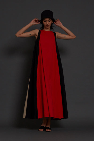 Red Colour Block Dress