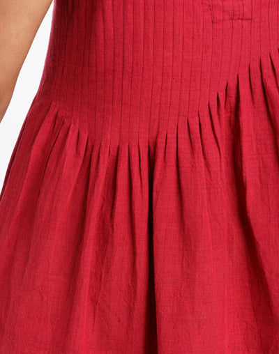 Red pleated midi dress - Red