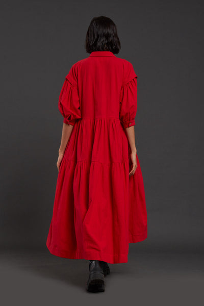 Red Tiered Shirt Dress