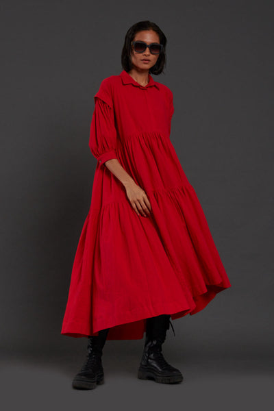 Red Tiered Shirt Dress