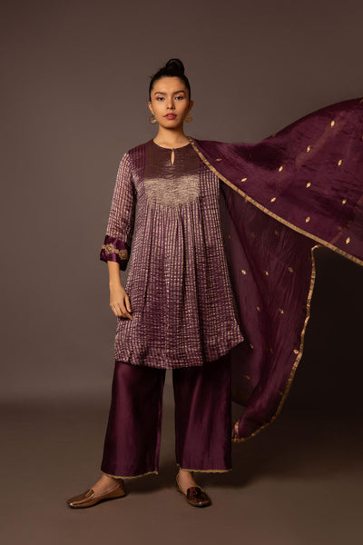 Purple Zari Stripe kurta set