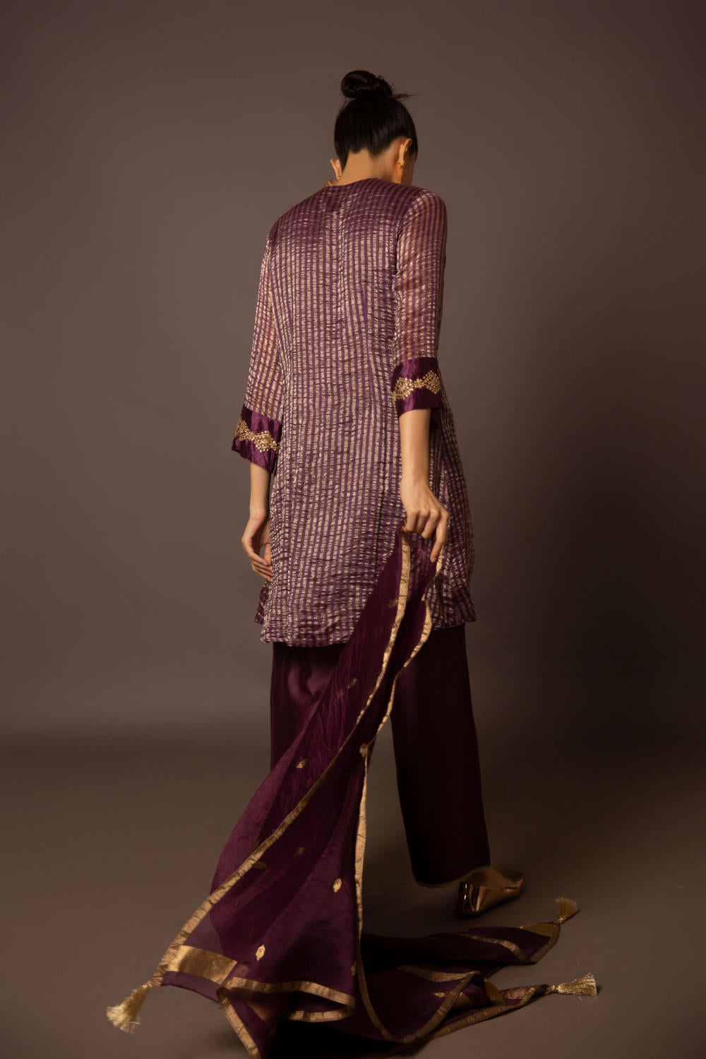 Purple Zari Stripe kurta set