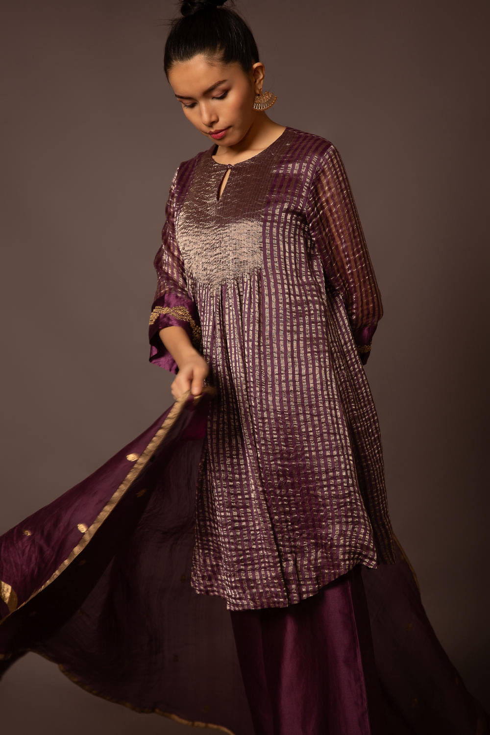 Purple Zari Stripe kurta set