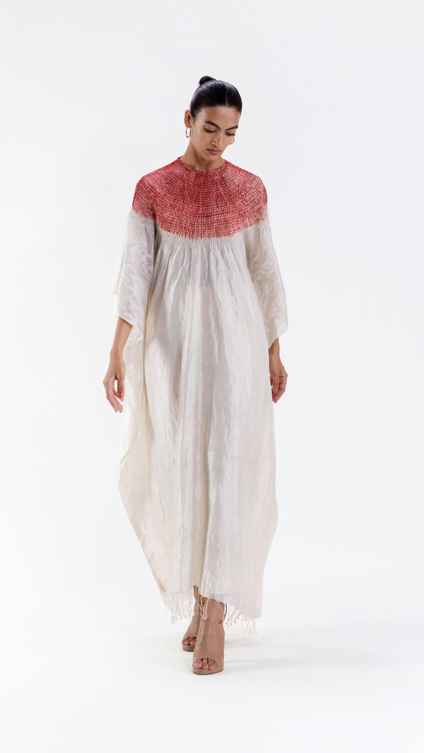 SECTOR KAFTAN - METALLIC IVORY/RED