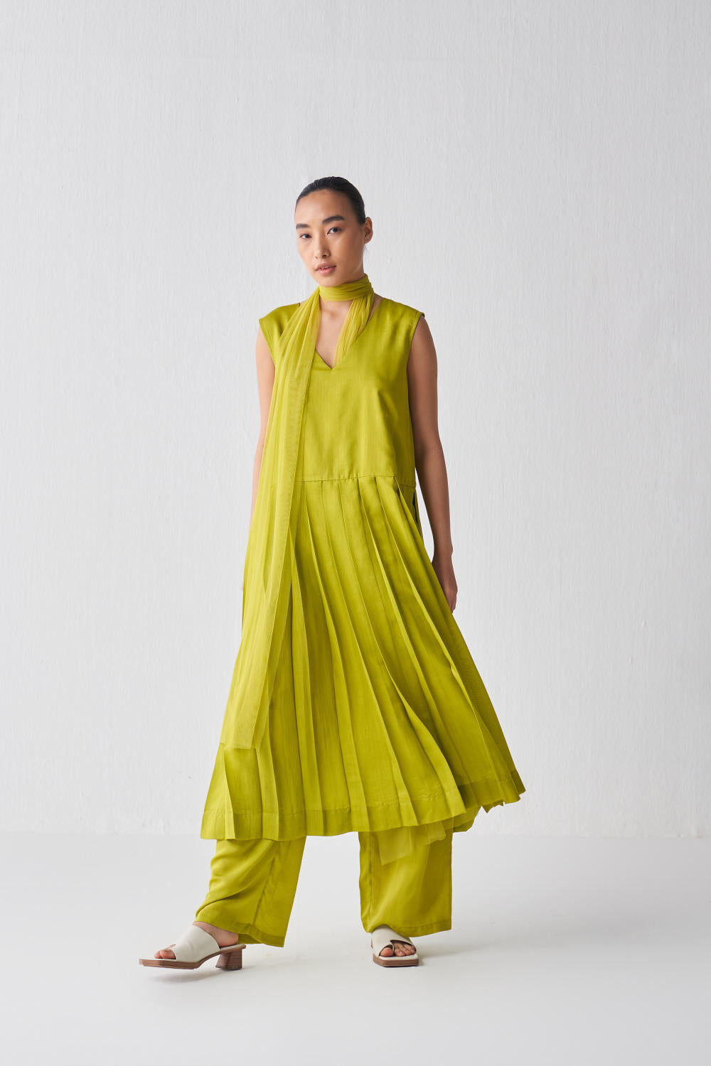 WAIST PLEAT TUNIC CO-ORD-LIME