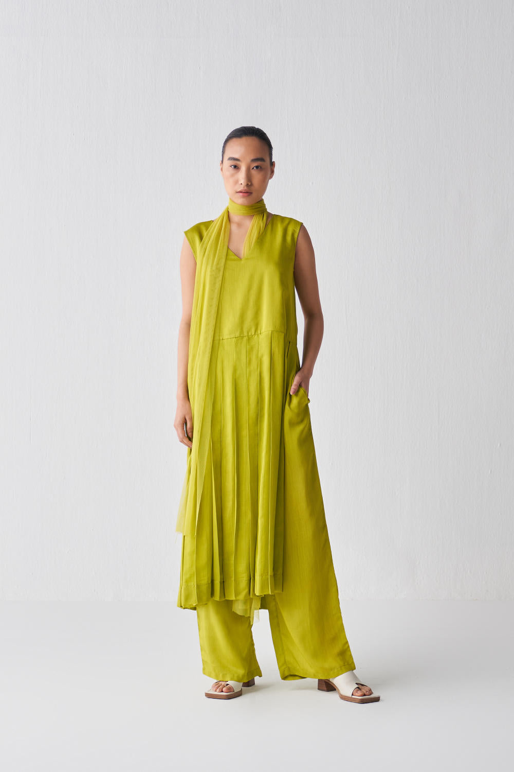 WAIST PLEAT TUNIC CO-ORD-LIME