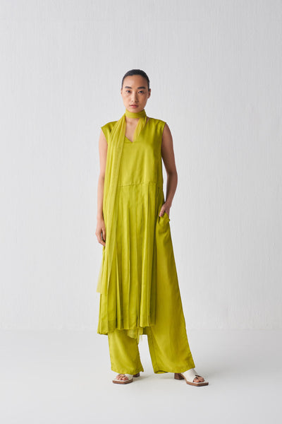 WAIST PLEAT TUNIC CO-ORD-LIME