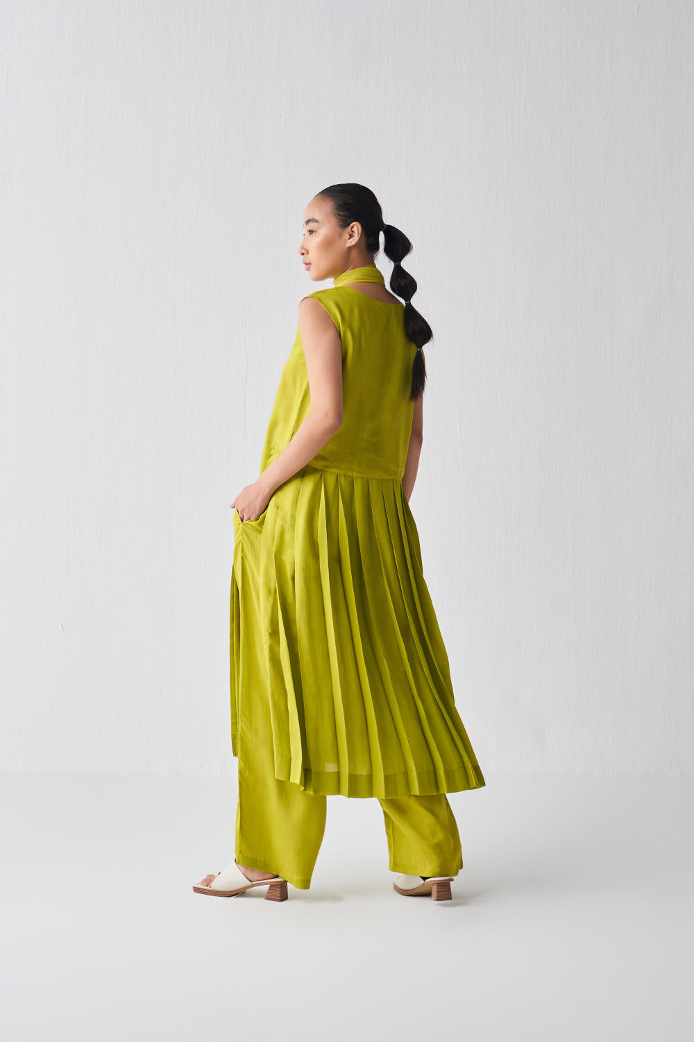 WAIST PLEAT TUNIC CO-ORD-LIME