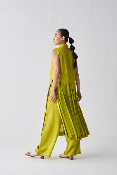 WAIST PLEAT TUNIC CO-ORD-LIME