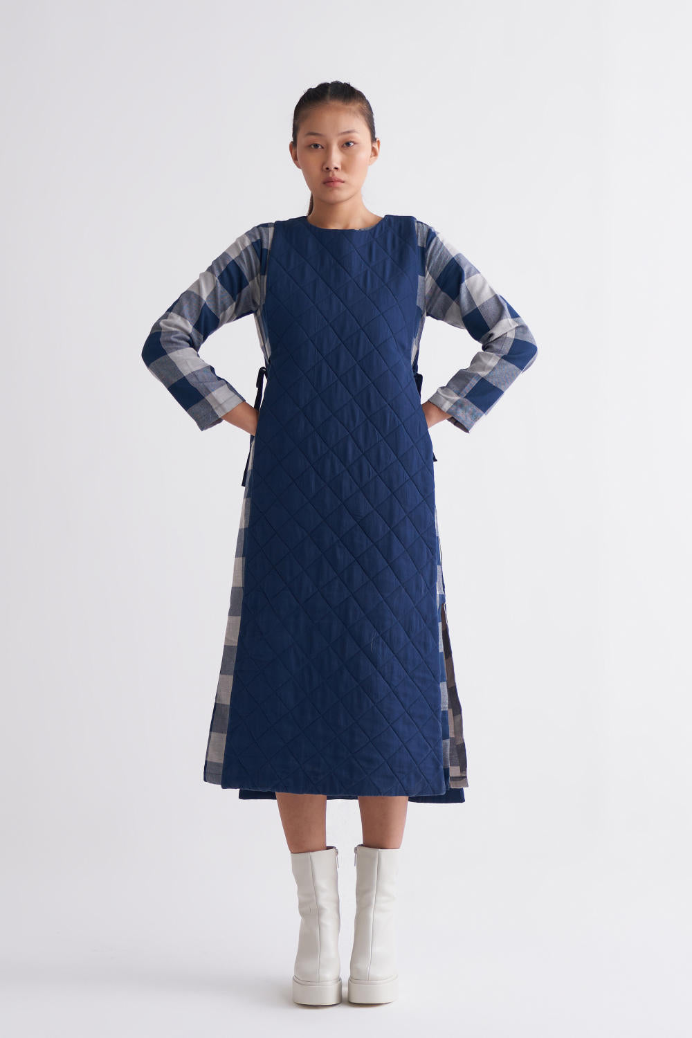 Side Tie Apron Overlay Co-ord - Navy