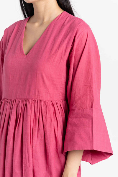 Sorbet pink gathered midi dress - Pink