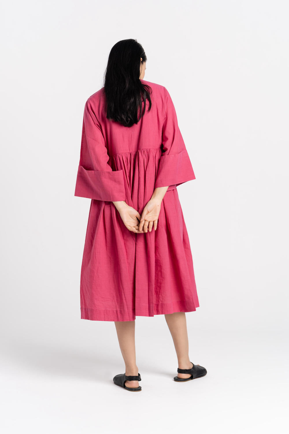 Sorbet pink gathered midi dress - Pink