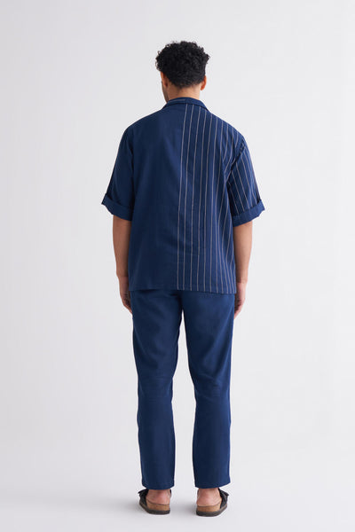 Embroidered Stripe Shirt Co-ord - Navy