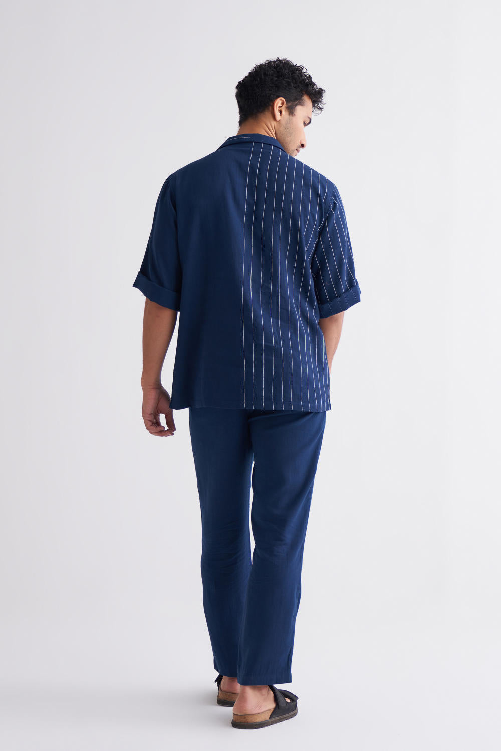 Embroidered Stripe Shirt Co-ord - Navy