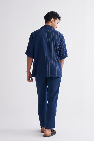 Embroidered Stripe Shirt Co-ord - Navy