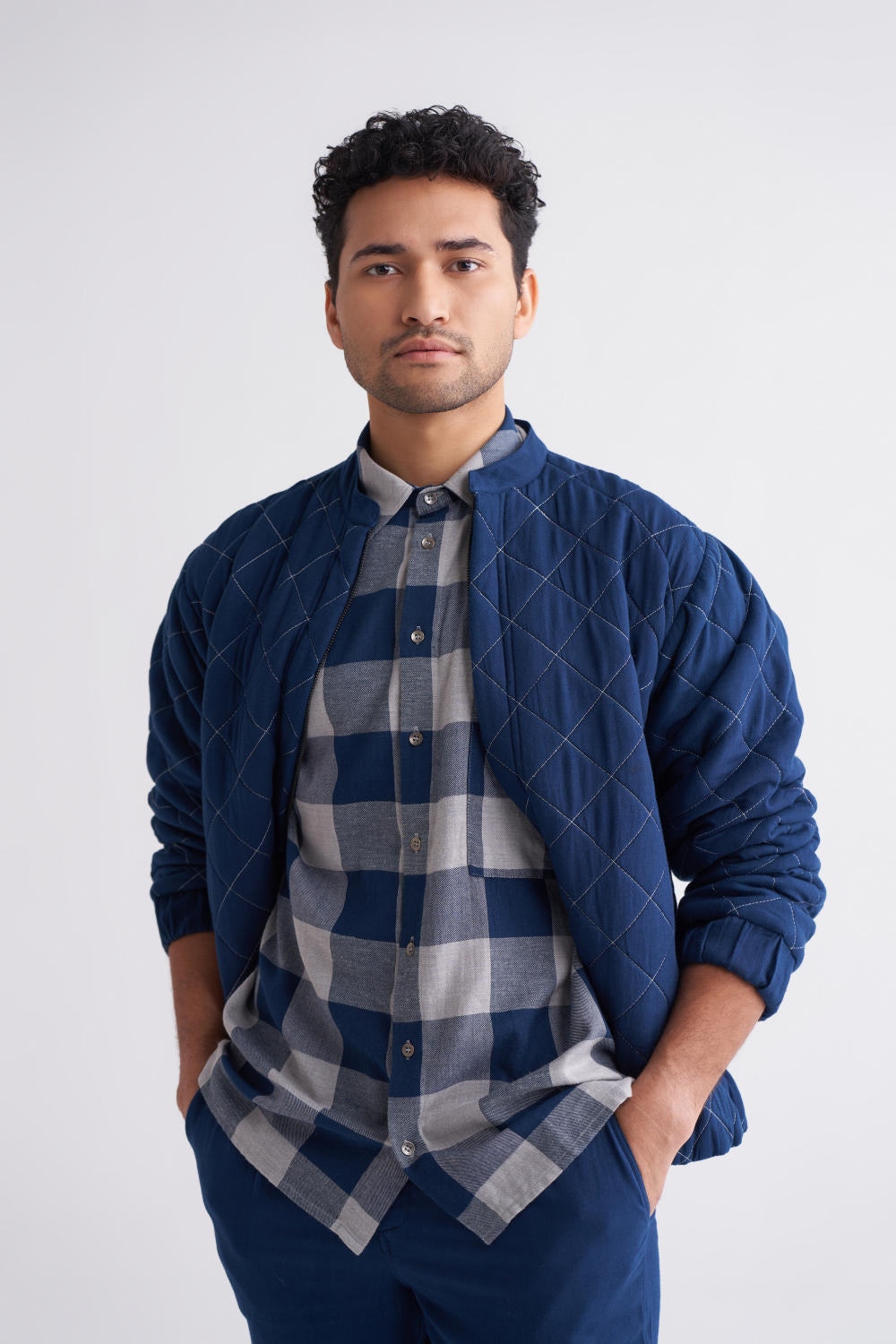 Camp Collar Shirt Co-ord - Navy Check
