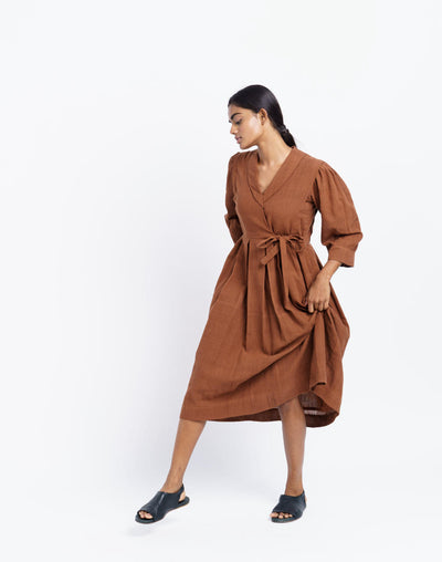 The 70’s classic wrap midi dress - Brown