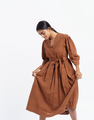 The 70’s classic wrap midi dress - Brown