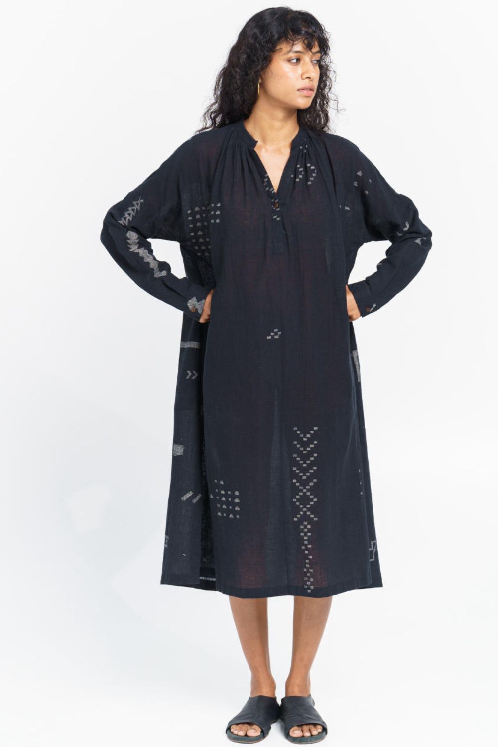 Oversized gathered slate dress