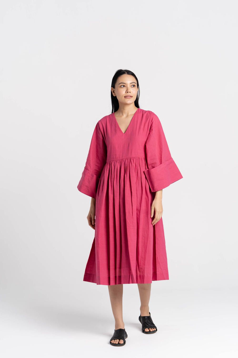 Sorbet pink gathered midi dress - Pink