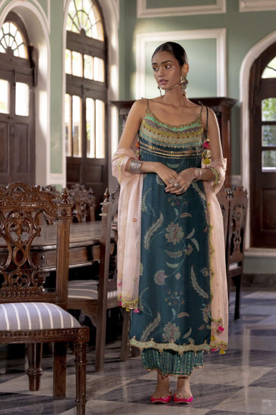 Fariba Teal Organza Kurta Set