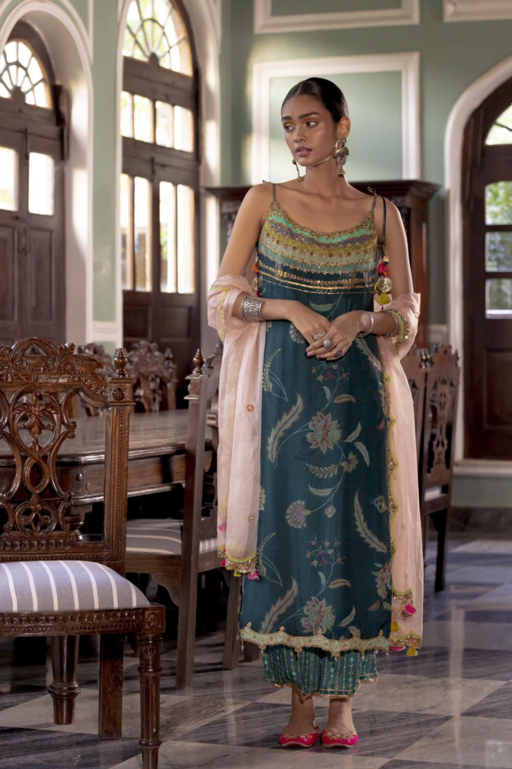 Fariba Teal Organza Kurta Set
