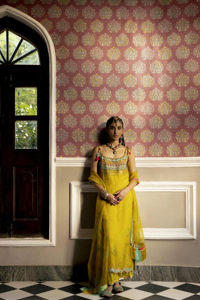 Fariba Lime Yellow Oganza Kurta Set