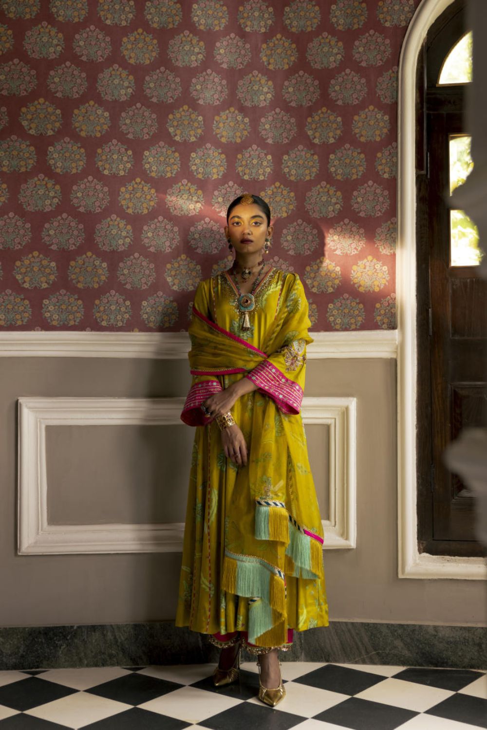 Fariba Lime Yellow Printed Side Kali Kurta Set