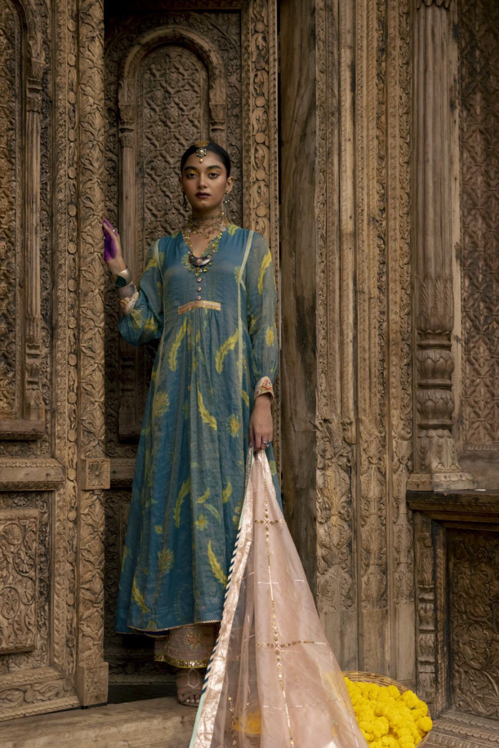 Fariba Moonlight Blue Printed Back Yoke Kurta Set