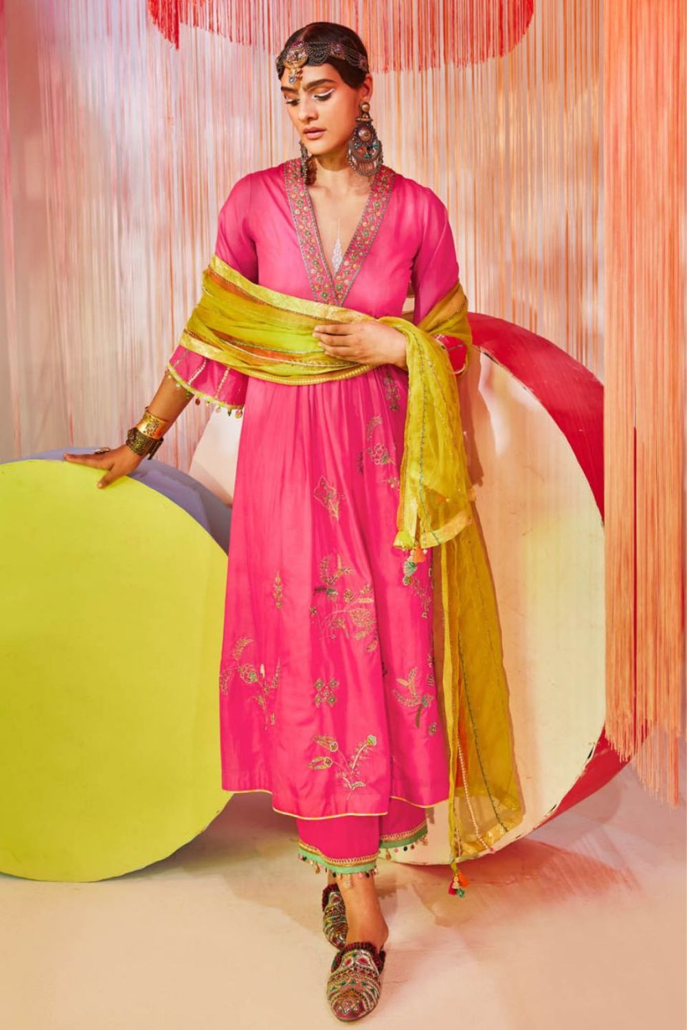 HOT PINK JAAL SILK KURTA SET