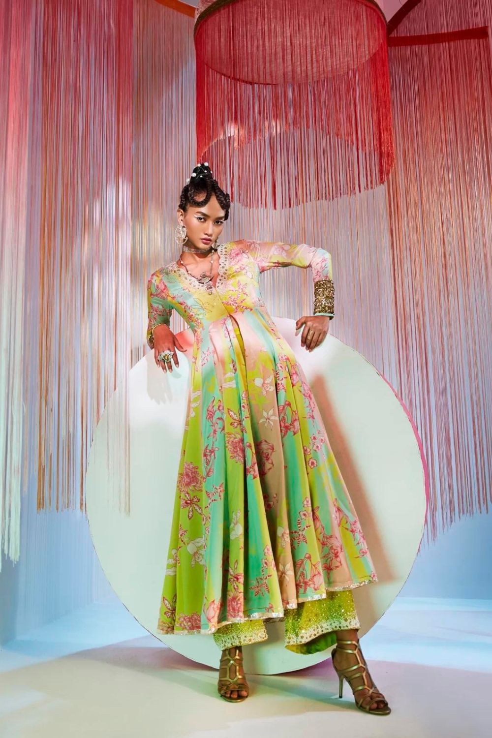 LIME YELLOW ORCHID ANARKALI SET