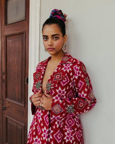 Ahilya Ikat Trench Kurta Set Fashion JodiLife