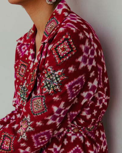 Ahilya Ikat Trench Kurta Set Fashion JodiLife XXS Ikat Trench Kurta