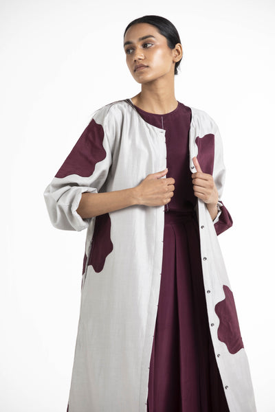 Applique Back Yoke Jacket Ash Grey Fashion THREE