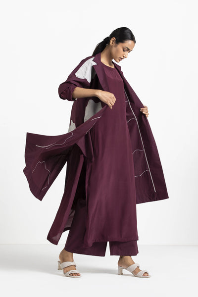 Applique Jacket Wine Co-ord (Set of 4) Fashion THREE