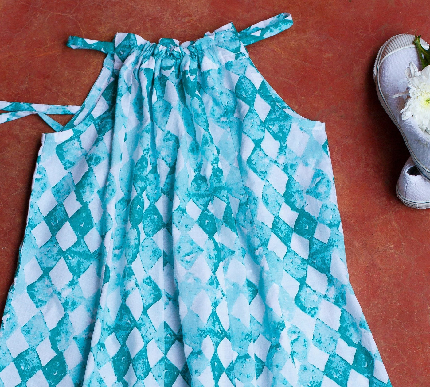 Aqua Stainglass Organic Cotton Panelled Dress Kids Ensō by Myoho - Kids 